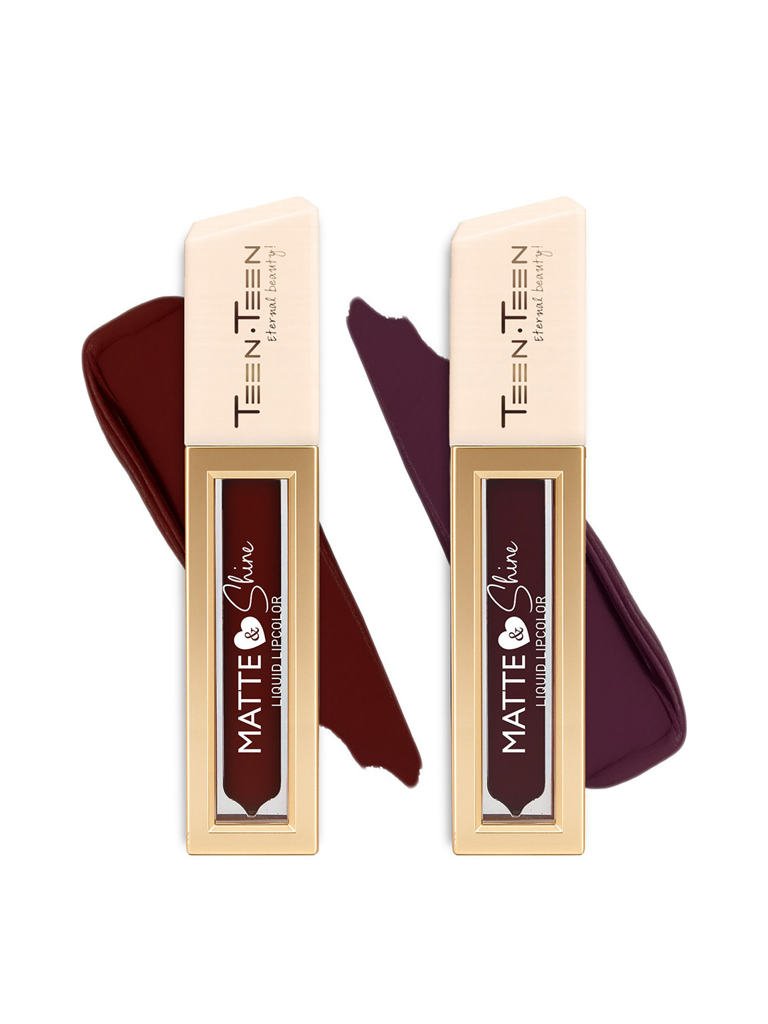 TEEN TEEN COSMETICS Set Of 2 Matte & Shine Liquid Lipstick - 8 ml Each- Plum 17- Crunch 11