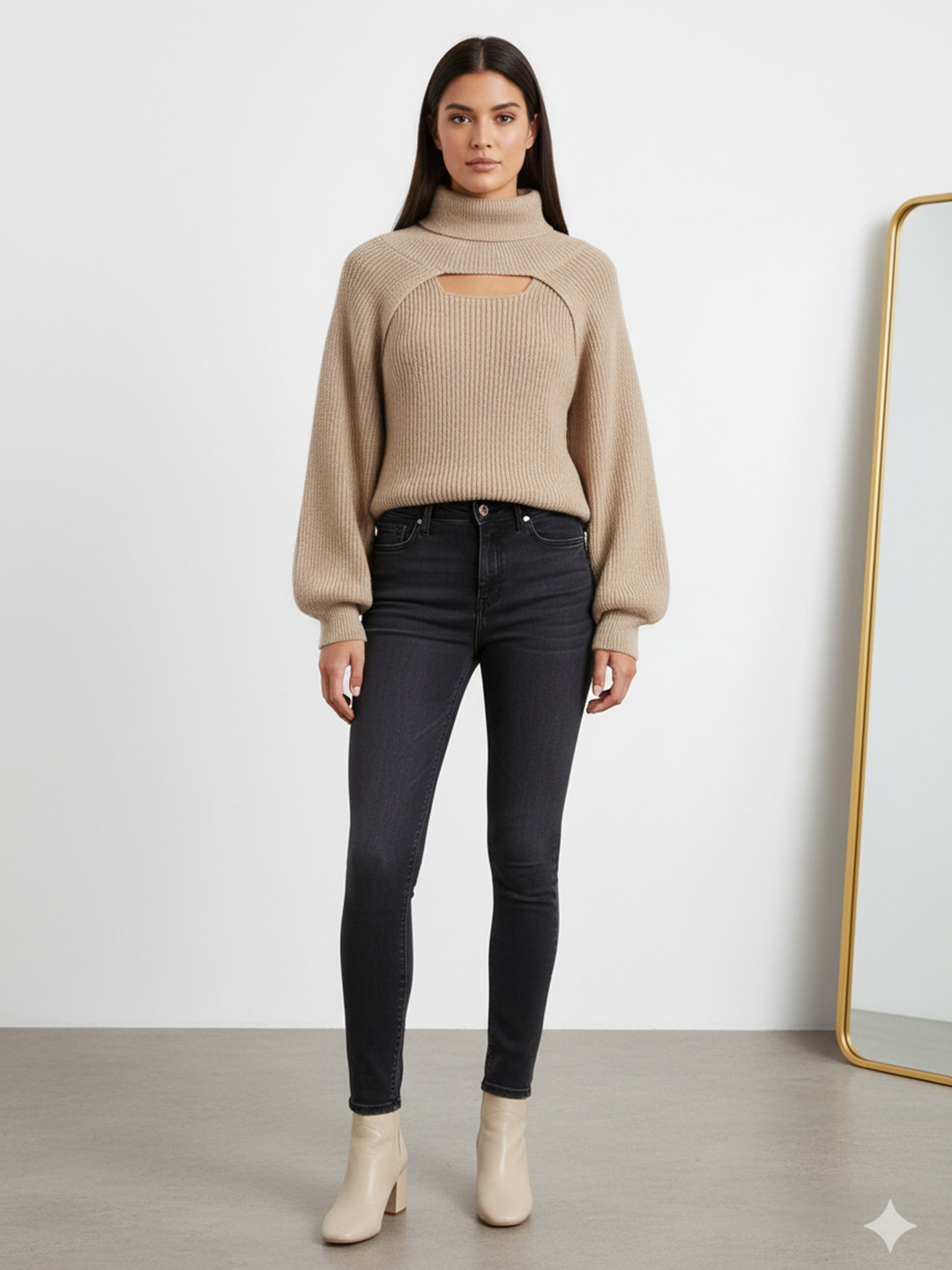 bebe Women Ribbed Turtle Neck Cotton Pullover Sweaters
