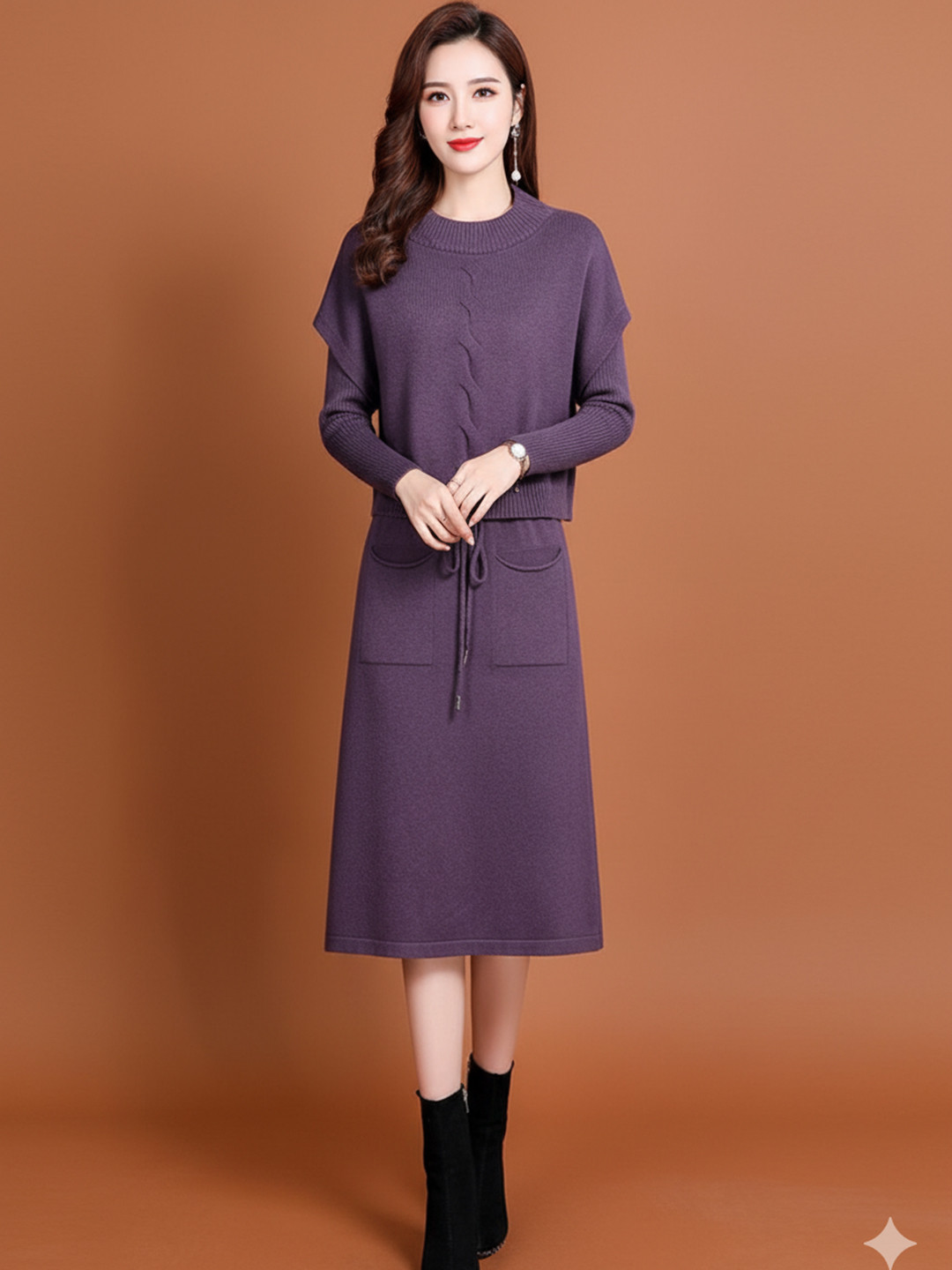 HERE&NOW Women Purple Woolen Pullover Sweaters