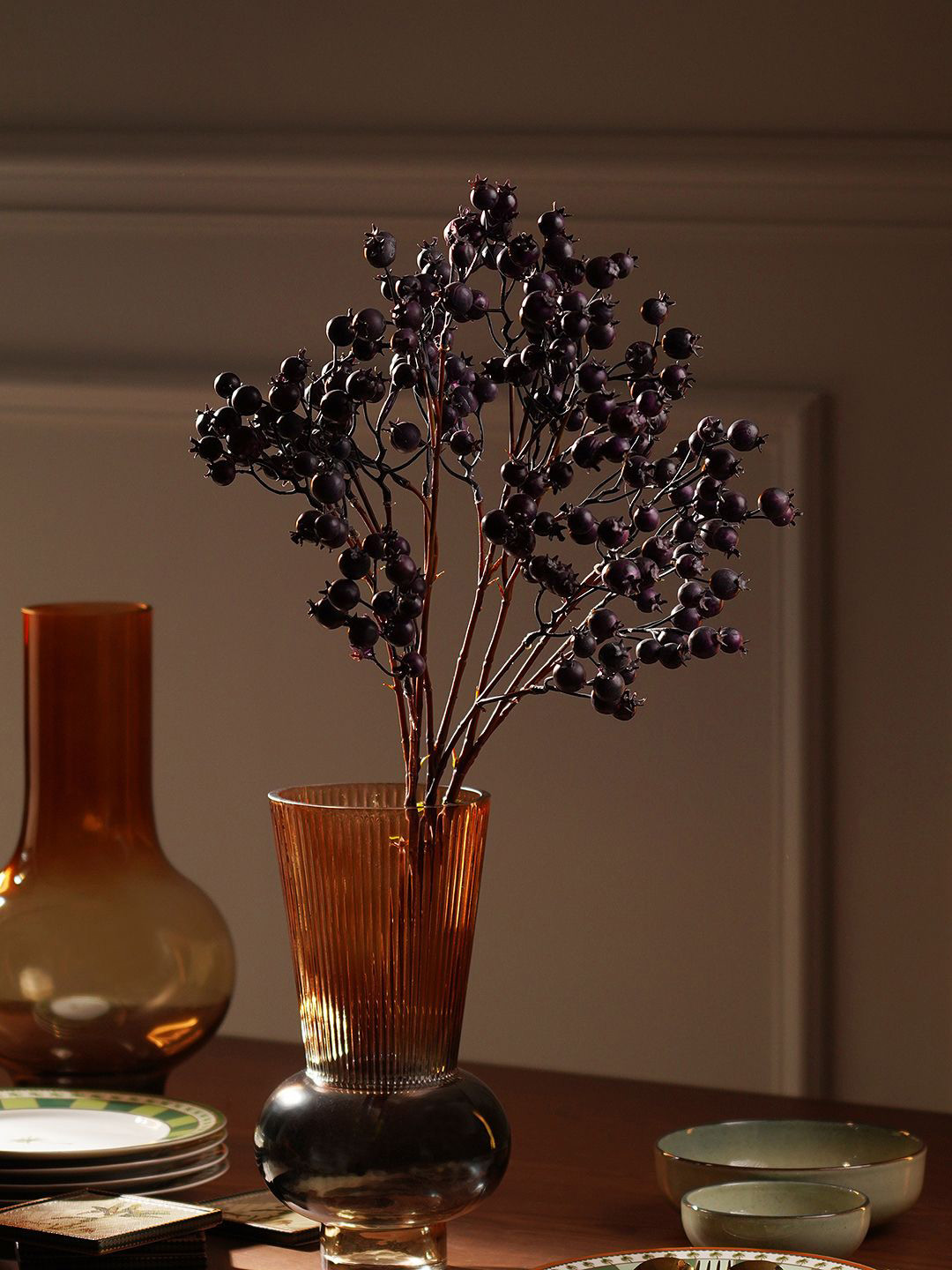 Pure Home and Living Purple & Brown Berry Artificial Flower Stem