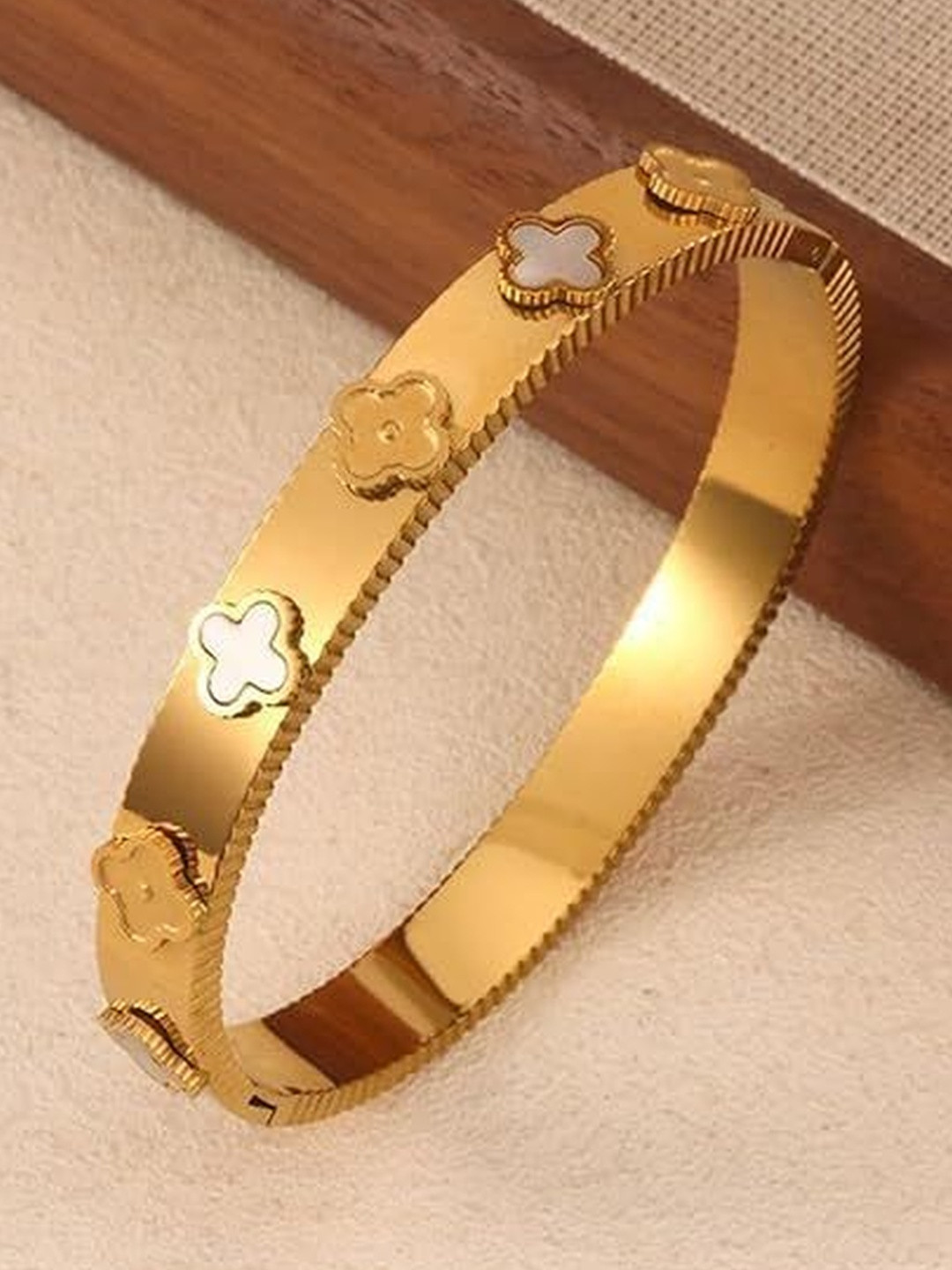 ZAYA Handmade Jewelry Stainless Steel Gold-Plated Bangle-Style Bracelet