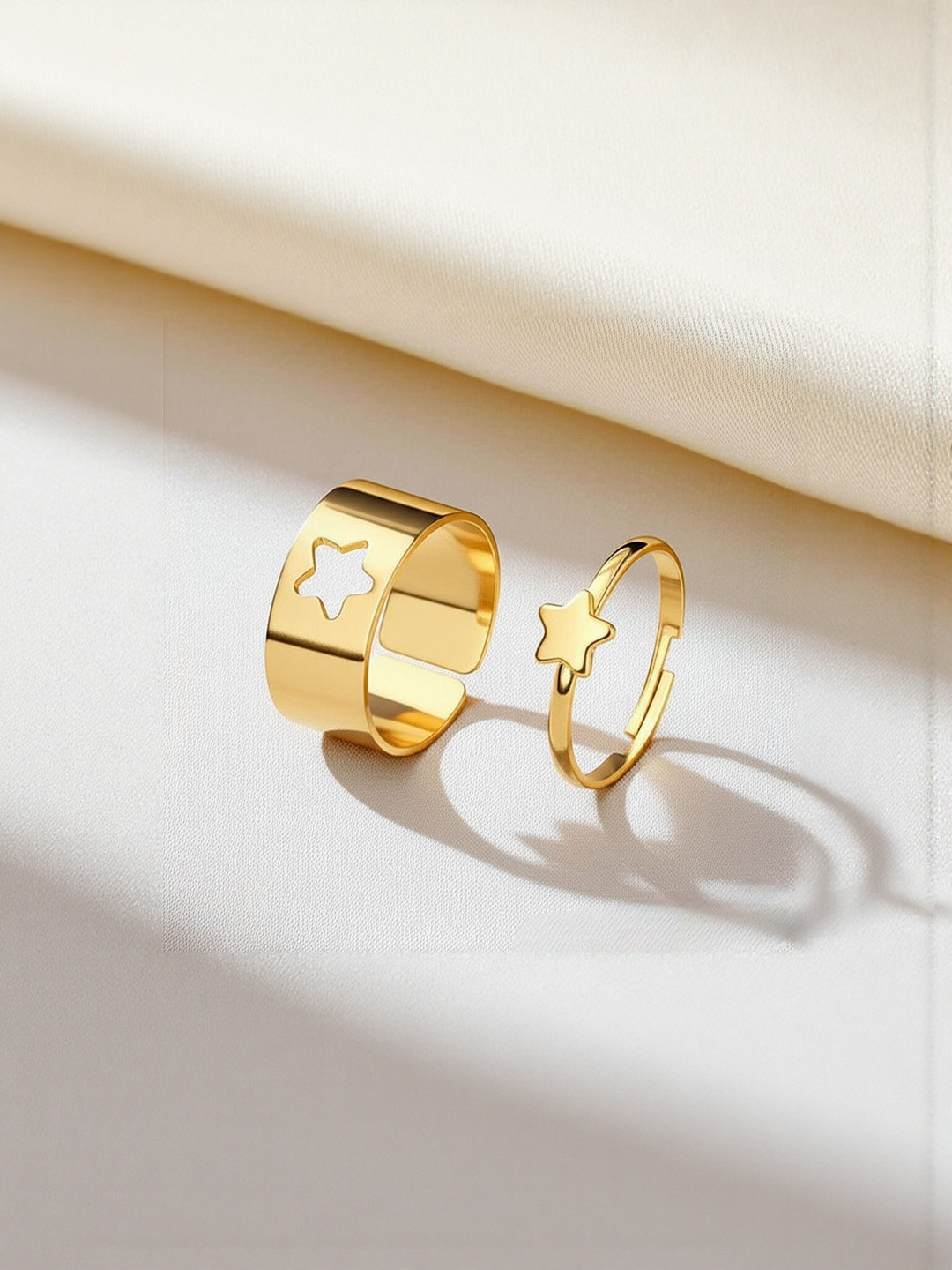 DressBerry Women Set Of 2 Gold-Plated Star Matching Adjustable Wrap Finger Rings