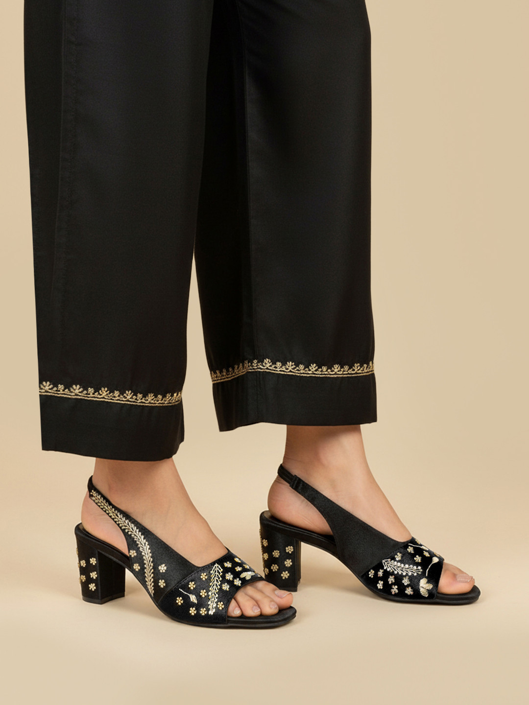 House of Pataudi Embellished Slingback Block Heels