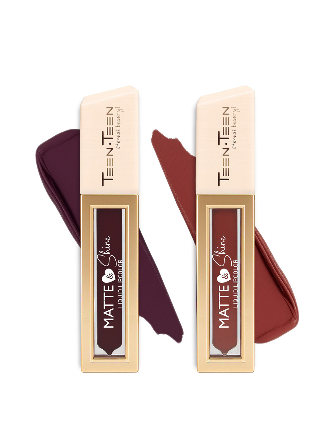 TEEN TEEN COSMETICS Set Of 2 Matte & Shine Liquid Lipcolor - 8 ml Each - Kaapi - Russian
