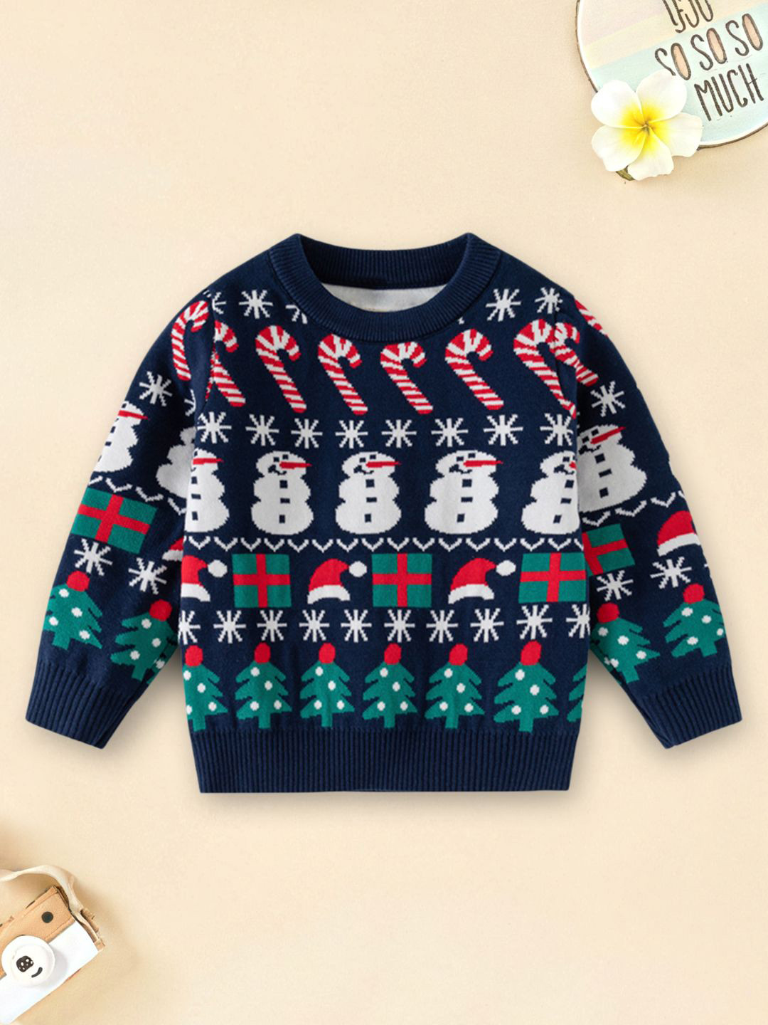 YK Boys Self-Design Christmas Round Neck Long Sleeves Pullover