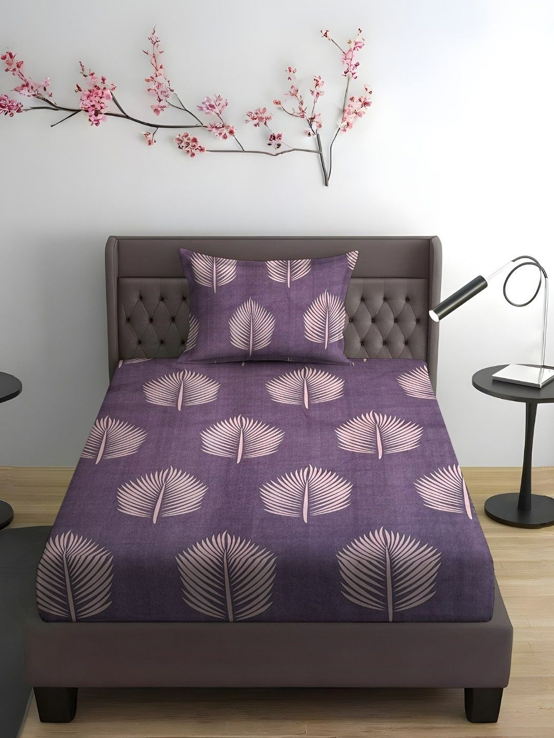 WEAVE AND DECOR Purple & Pink Printed Pure Cotton 300 TC Single Bedsheet Set 2.28x 1.52 m