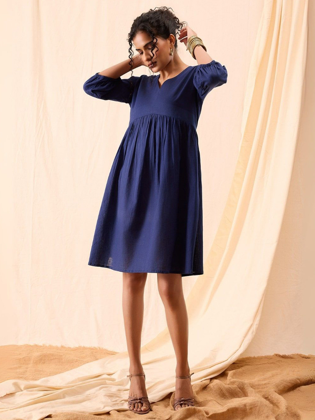 Nilam India Women Solid A-Line Organic CottonDress