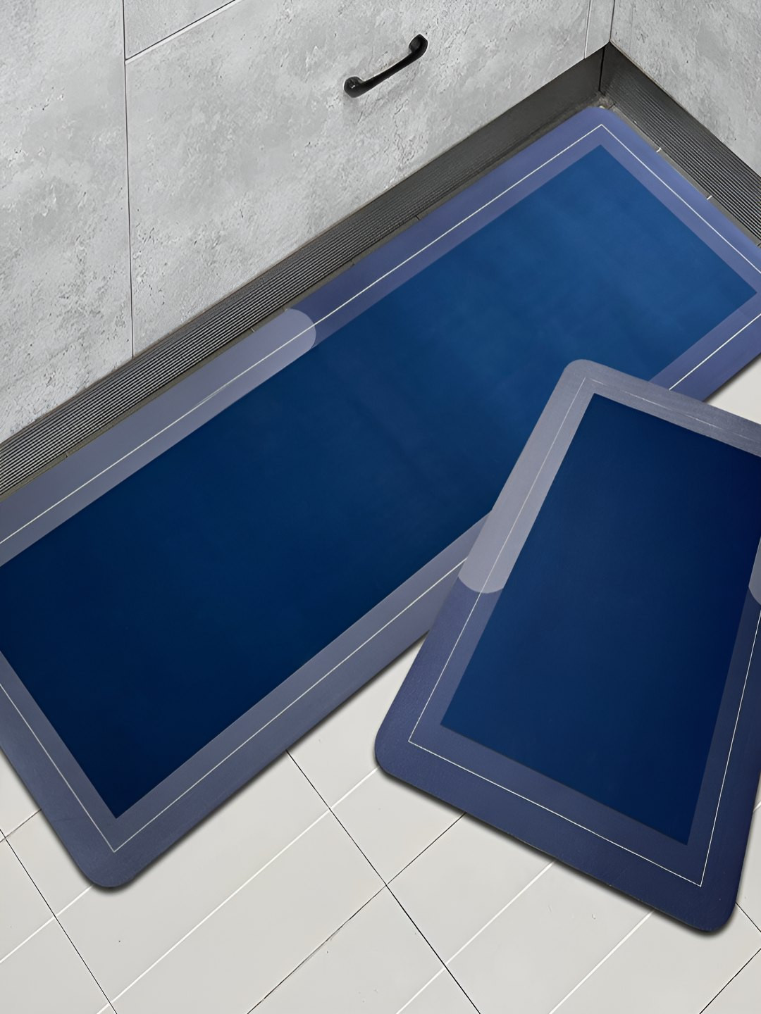 GRISHVA 2Pcs Blue Printed Anti-Skid Kitchen Mats