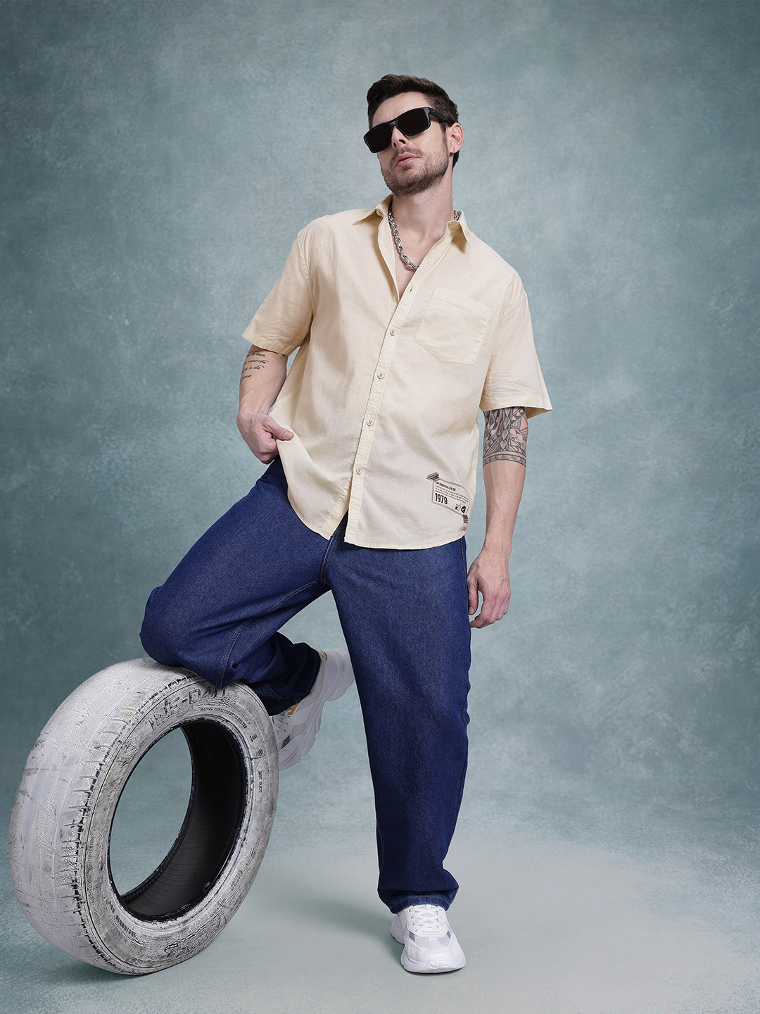 The Roadster Life Co. Drop Shoulder Sleeves Printed Pure Cotton Relaxed Fit Shirt