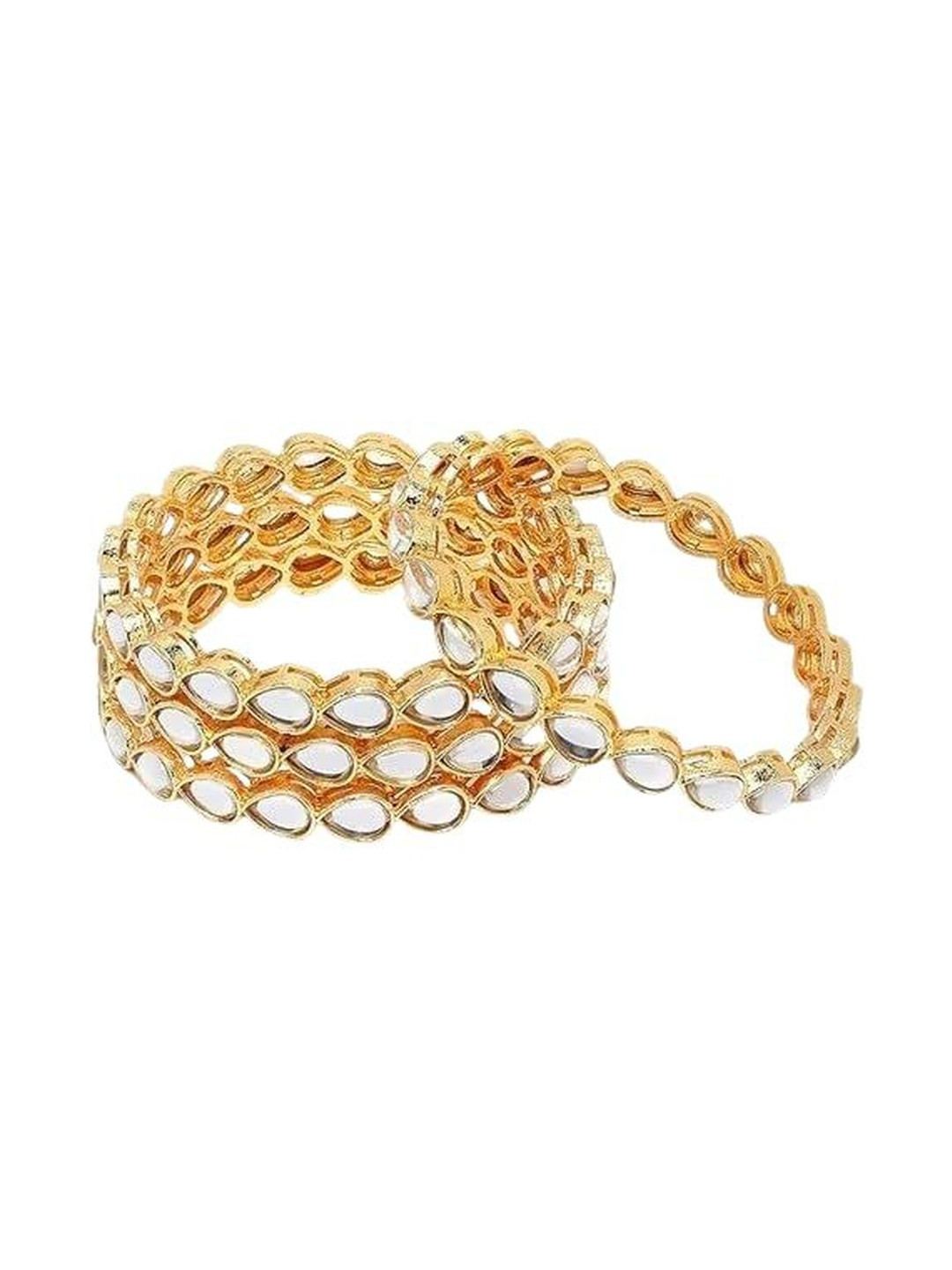 ZAYA Handmade Jewelry Set Of 4 Stainless Steel Gold-Plated Stones Studded Ethnic Bangle