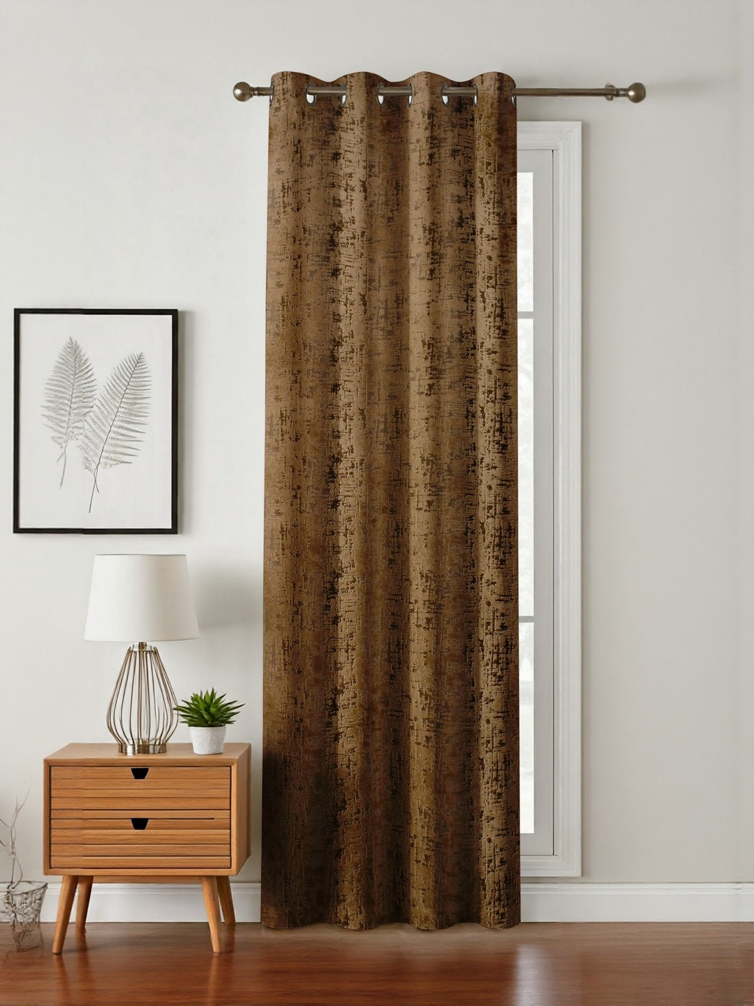 GEET CREATIONS Brown Self Design Room Darkening Window Curtain