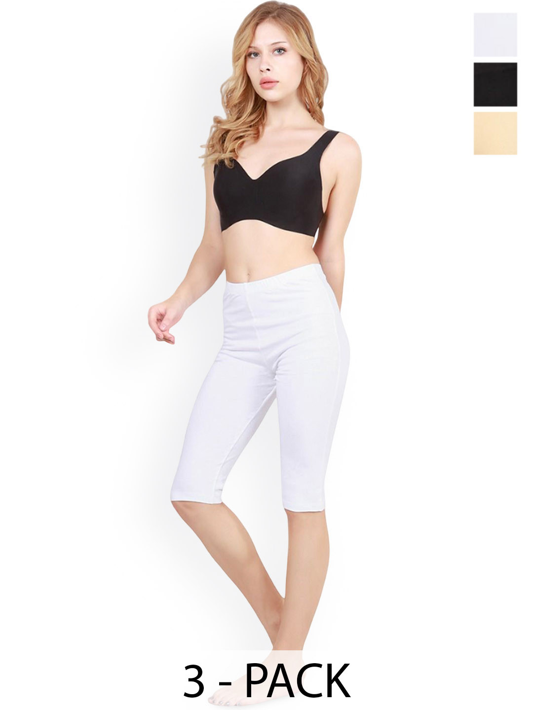 MYBODY Women Pack Of 3 Regular Fit Mid Rise Knee Length Shorts