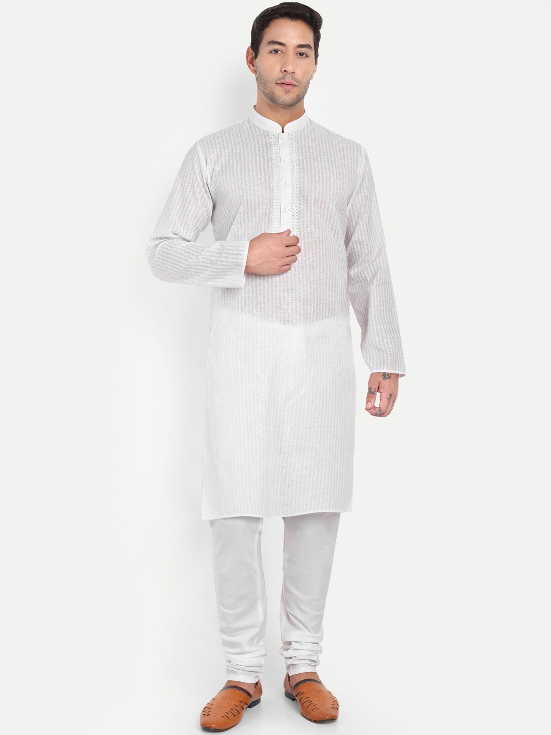 Excent Men Striped Self Design Kurta with Churidar