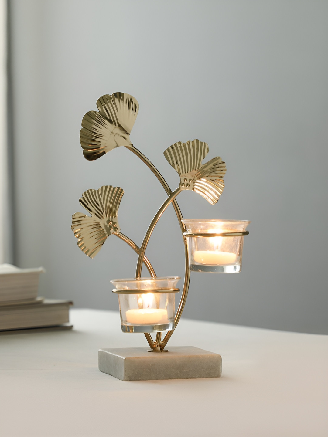 Maison Modern Gold-Toned Leaflight Diwali Candle Holder