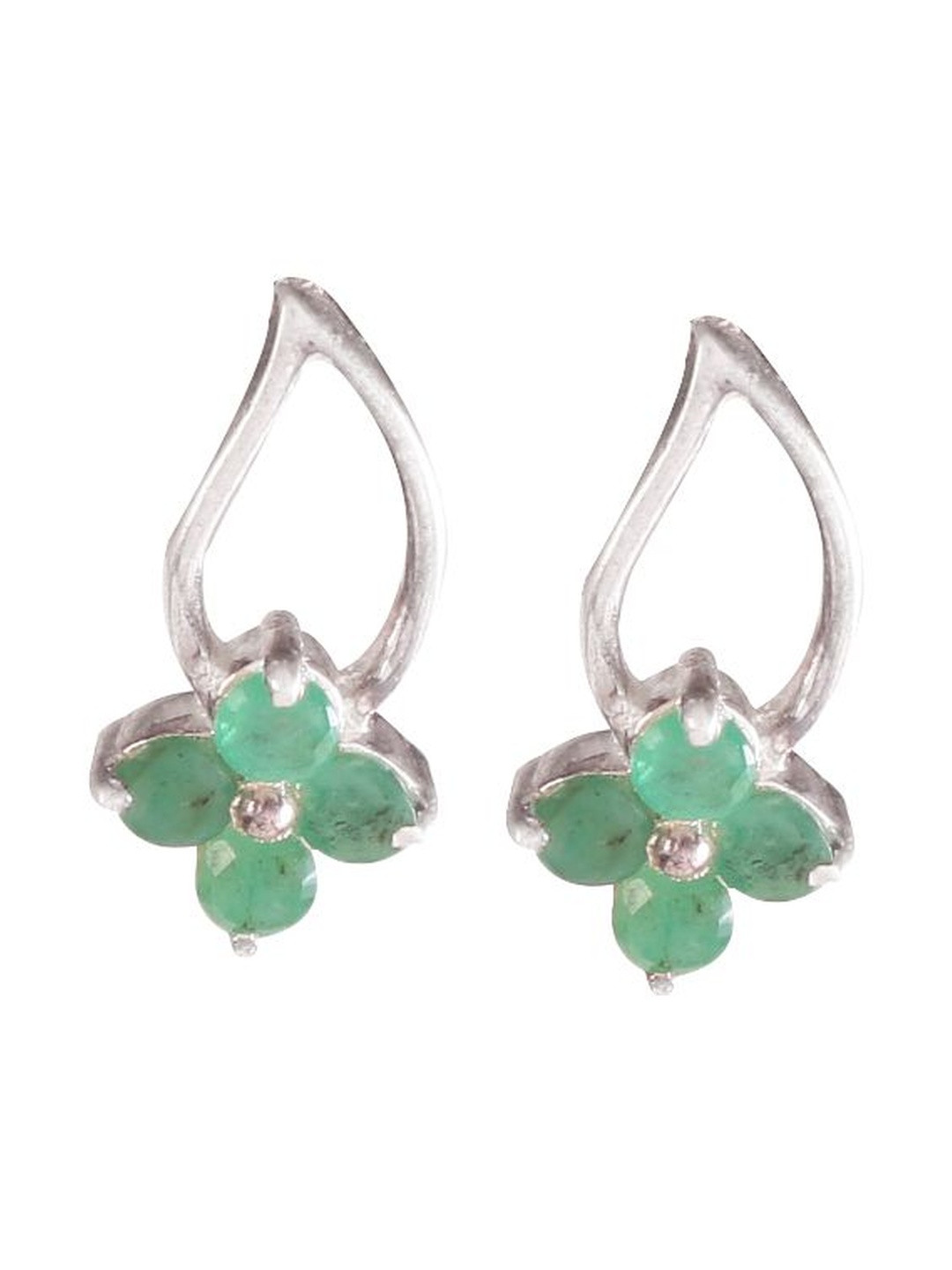 FUSIONARI 925 Sterling Silver Emerald Studed Floral Studs