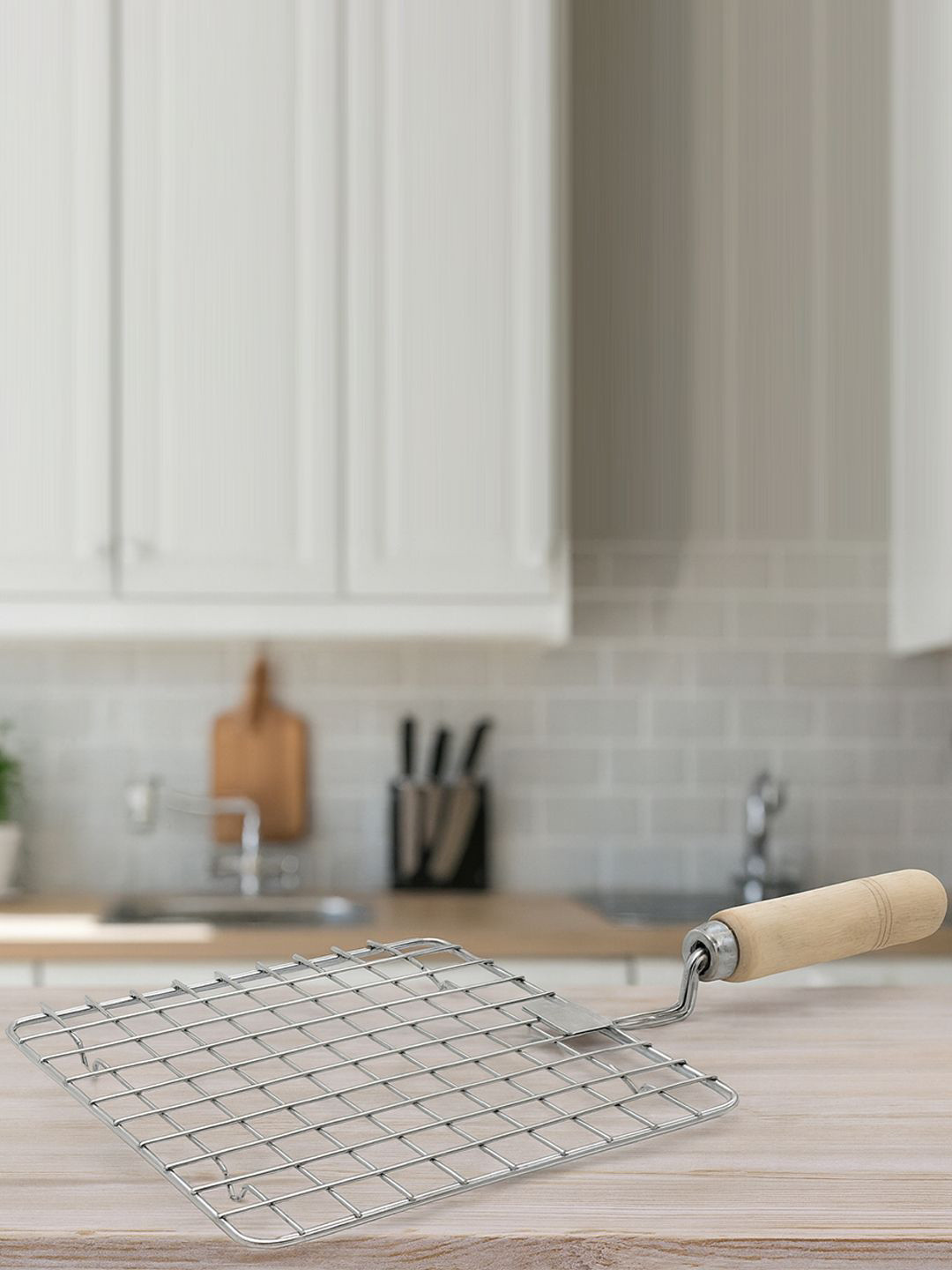 Kuber Industries Silver Toned Papad & Roti Roaster Barbecue Square Jali & Handle