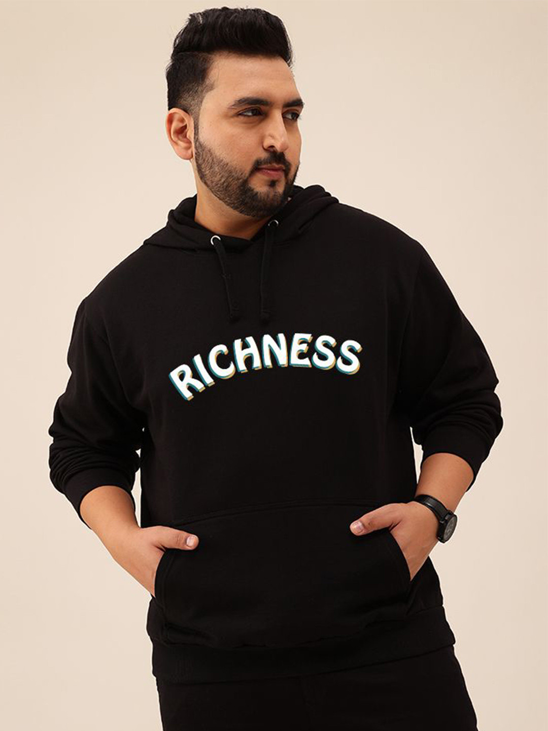 Toodle Plus Men Plus Size Printed Hoodie Sweatshirt