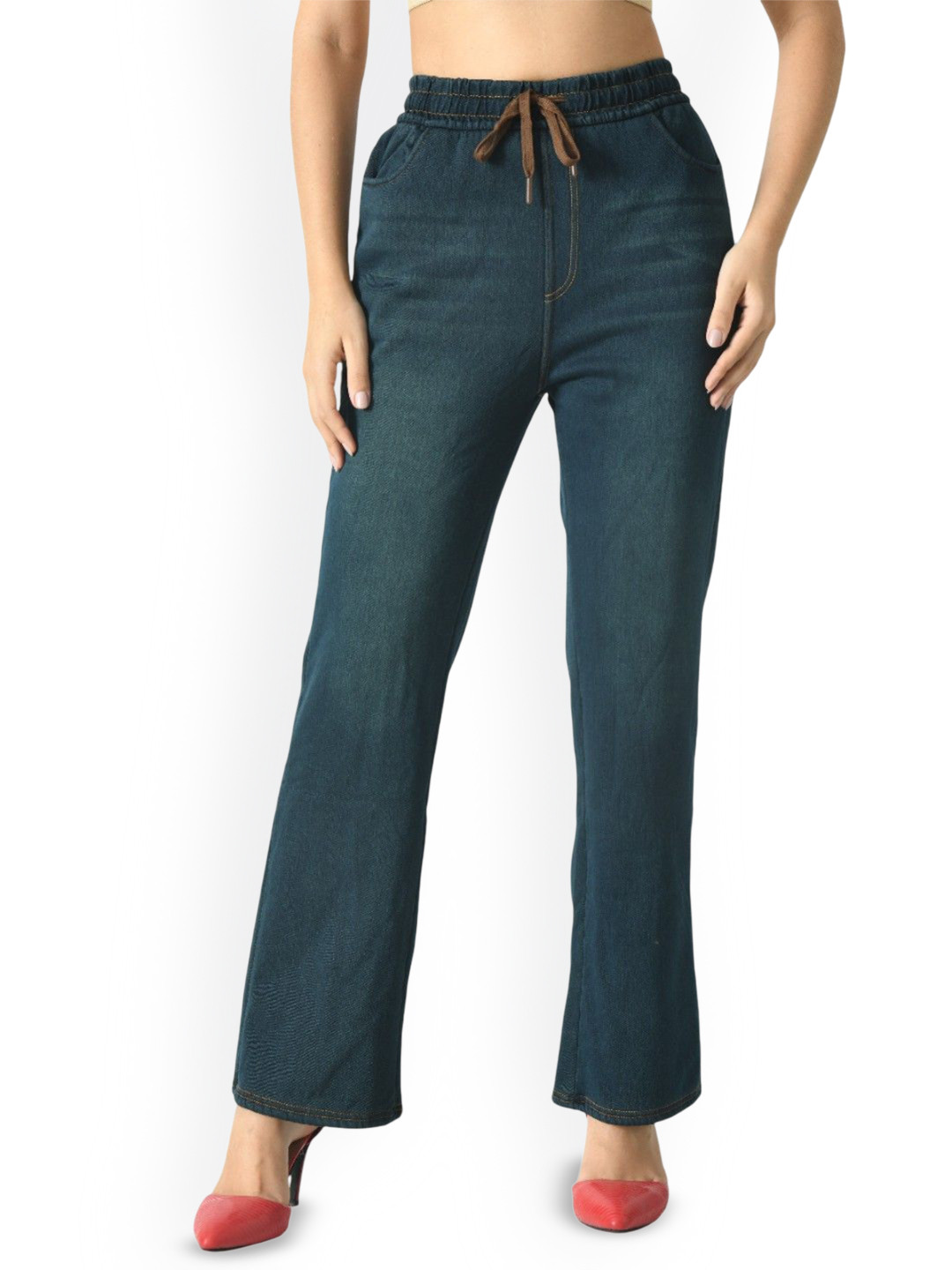 1TO FINITY Women Straight Fit Mid-Rise Light Fade Winter Warm Thermal Denim Jeans