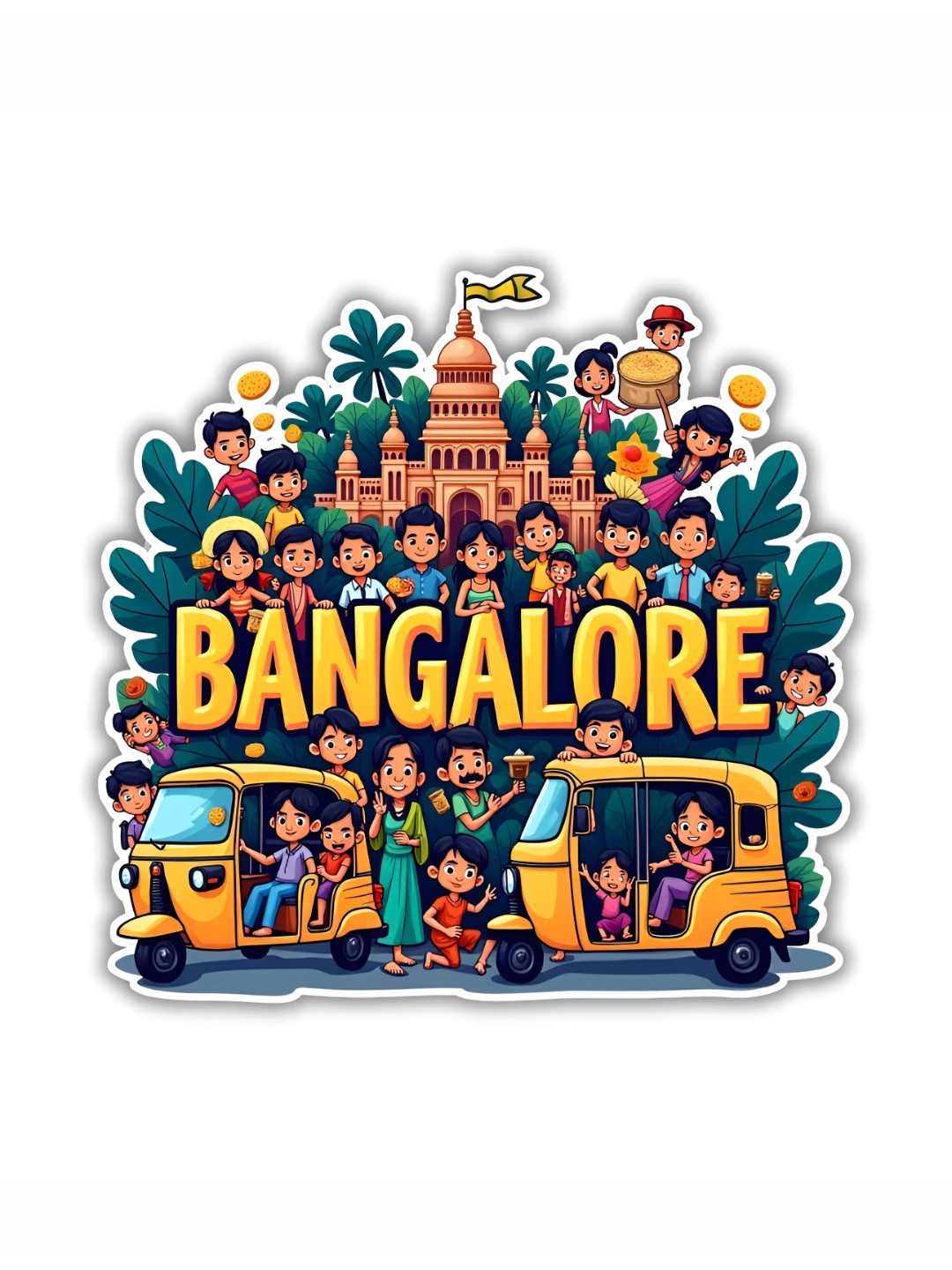 GIFTSHALA Yellow & Green Bangalore City Printed Decorative Fridge Magnet