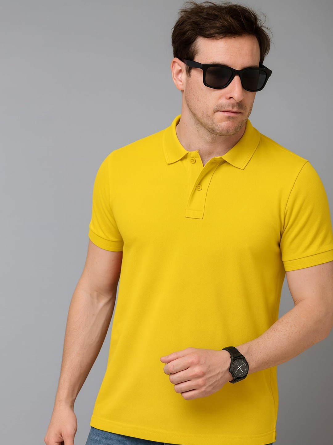 Vivaan Fab Men Solid Polo Collar Slim Fit T-shirt
