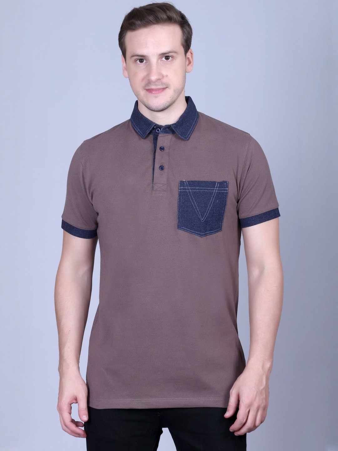 PYRO SPIRIT Men Polo Collar Cotton T-shirt with Pocket Detailing