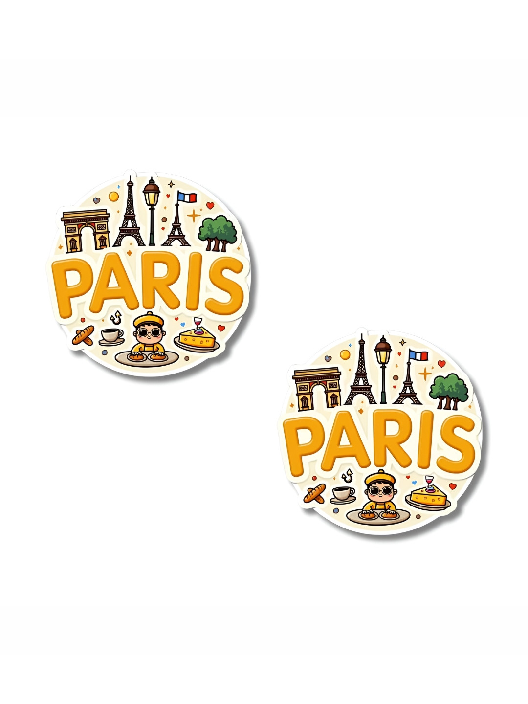 GIFTSHALA Set Of 2 Yellow & Green Paris Printed Decorative Fridge Magnets