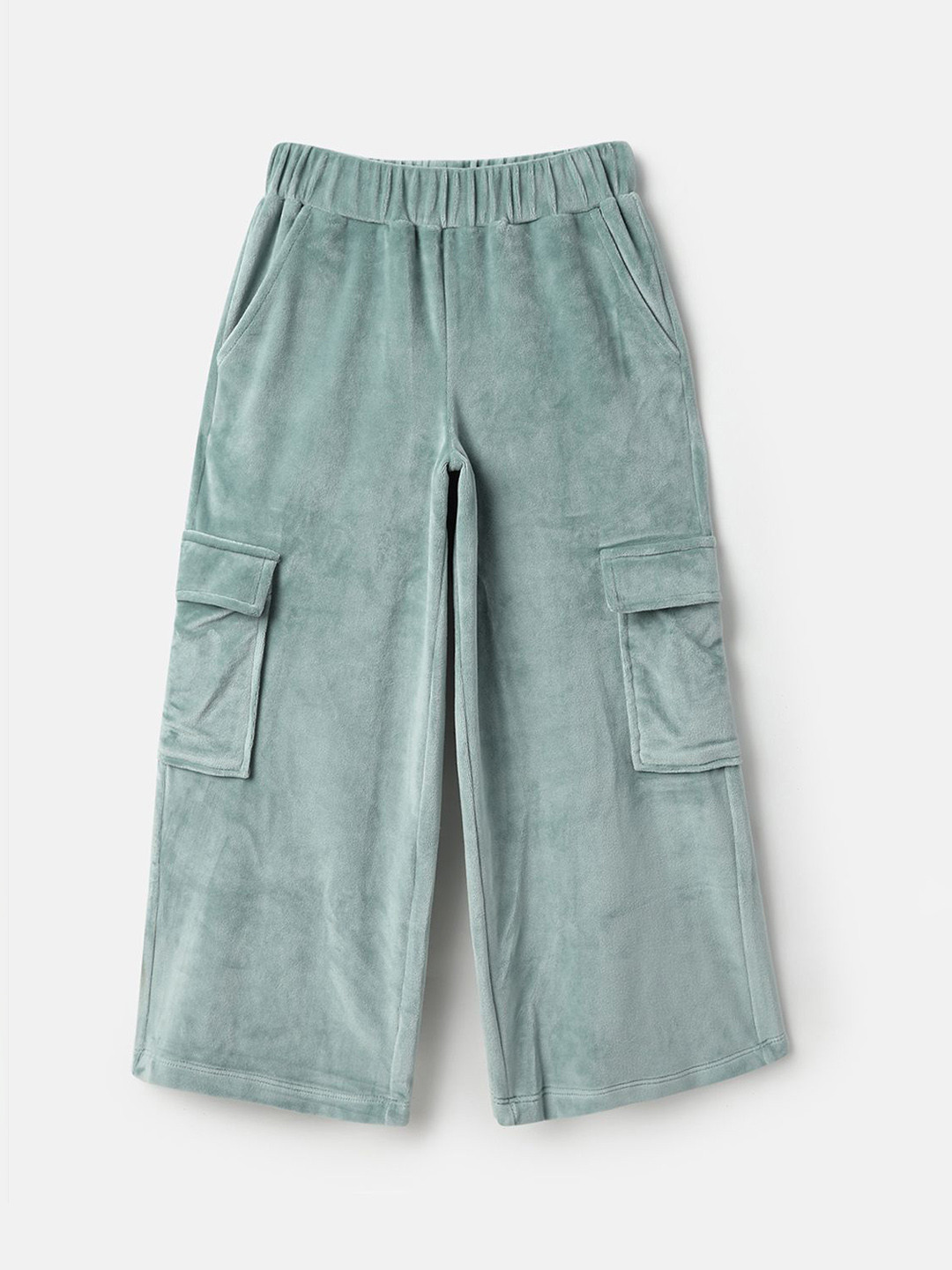 United Colors of Benetton Girls Wide Leg Mid-Rise Flat-Front Cargos Trousers