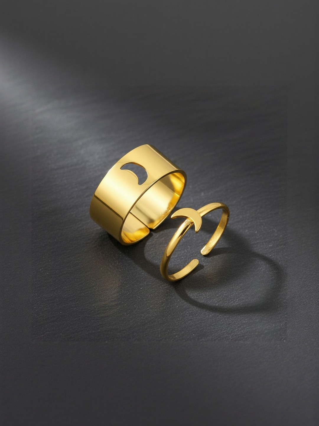 DressBerry Set Of 2 Gold-Plated Half Moon Matching Wrap Couple Finger Rings