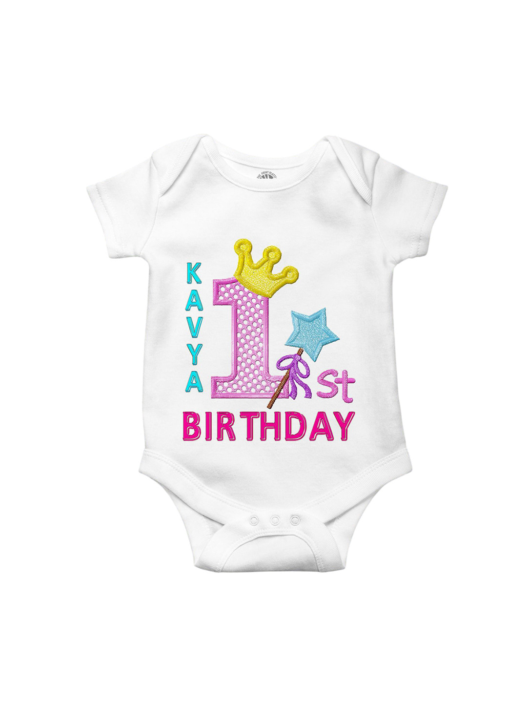 THE PRINT PLATTER Kids 1st Birthday Printed Romper Ultra Bio Wash Envelope Neck Bodysuit