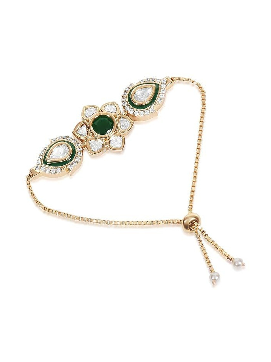 ANAYA JEWELS  Brass-Plated Kundan Studded Meenakari Link Bracelet