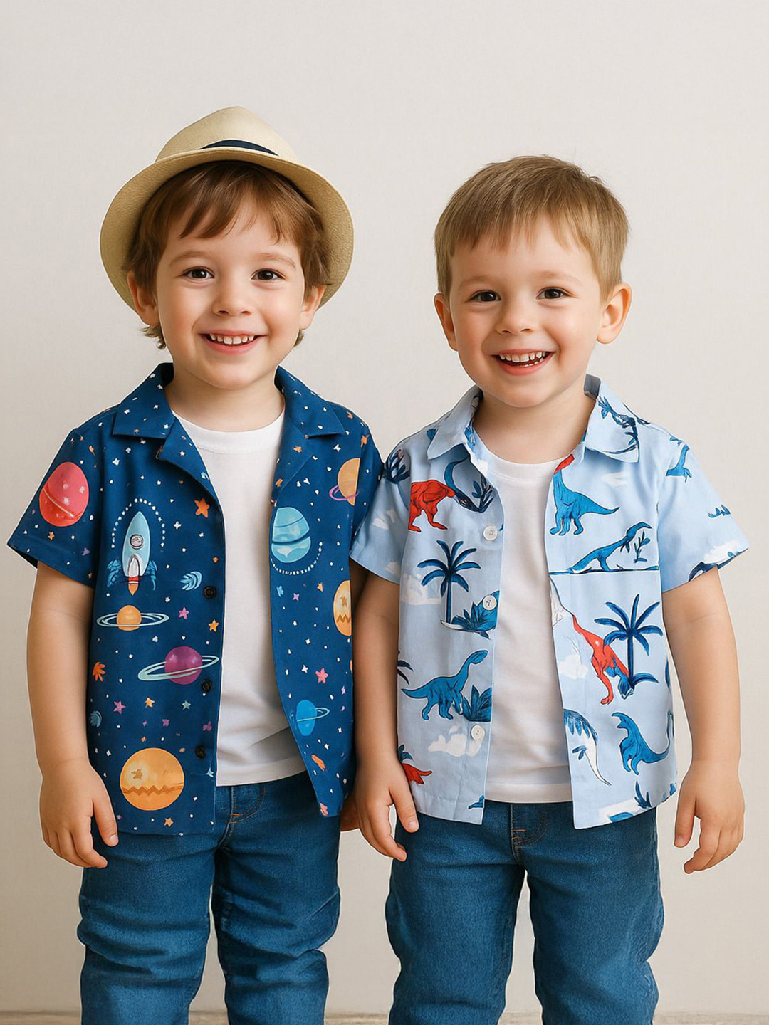 Arav Creation Unisex Pack of 2 Relaxed Fit Conversational Printed Pure Cotton Shirts