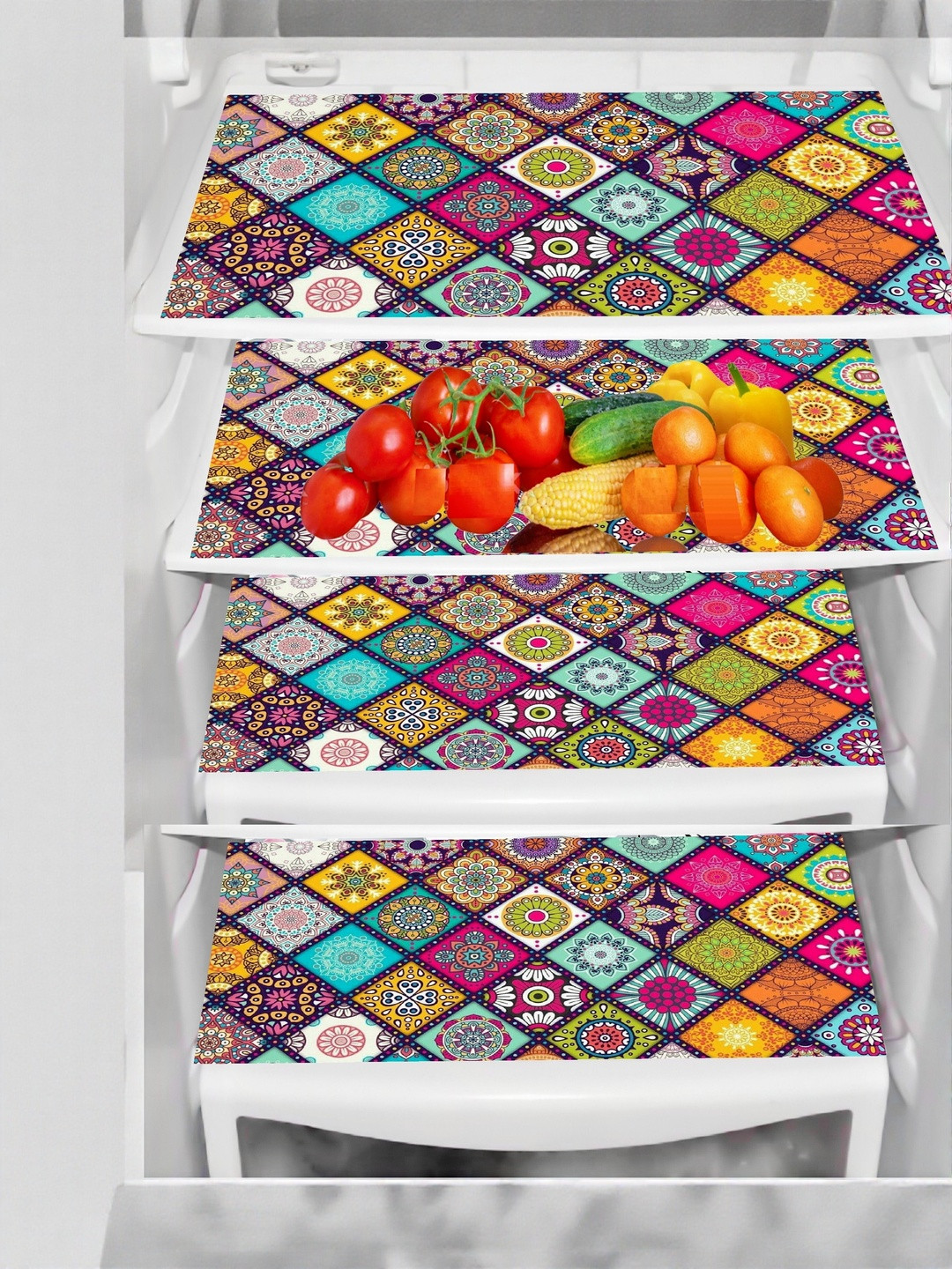 Cread Craft Set Of 4 Floral Printed Plastic Fridge Mats