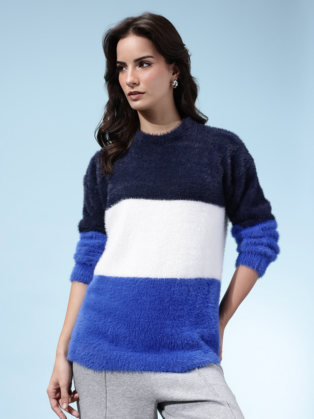 glitchez Faux Fur Trim Colourblocked Pullover
