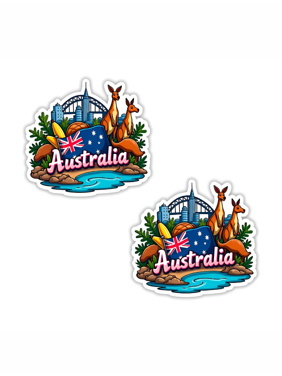 GIFTSHALA Set Of 2 Blue & Green Australia Printed Durable Decorative Magnets