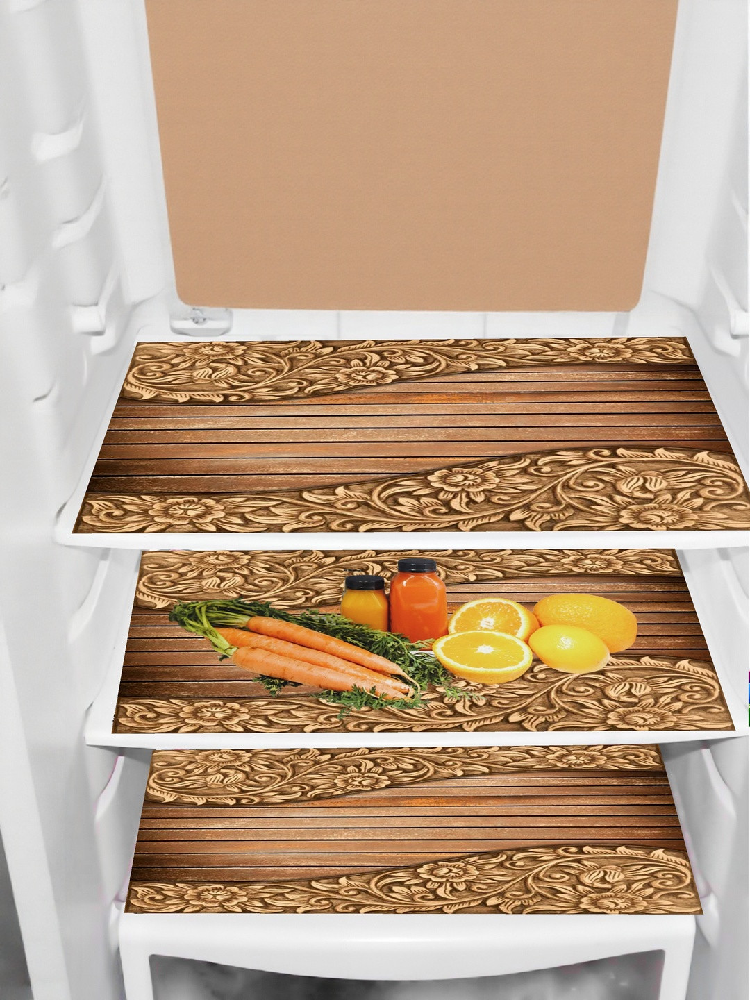 Cread Craft Set Of 3 Floral Printed Plastic Fridge Mats