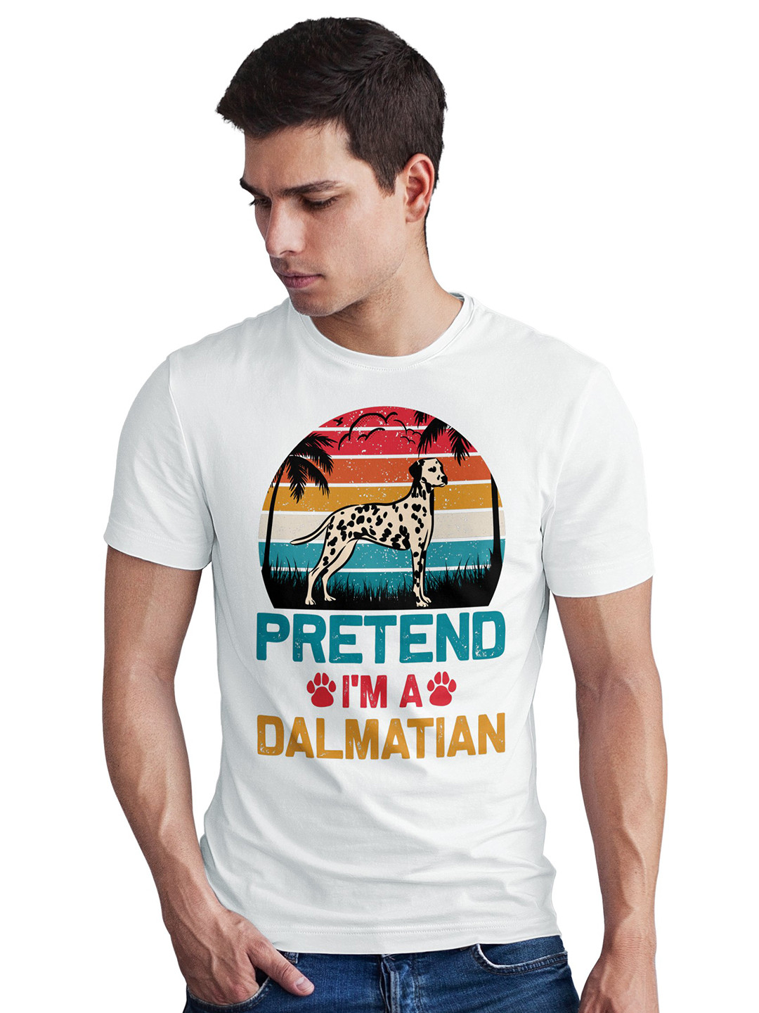 Seekbuylove Men White Printed Pretend I'M A Dalmatian Round Neck T-Shirt