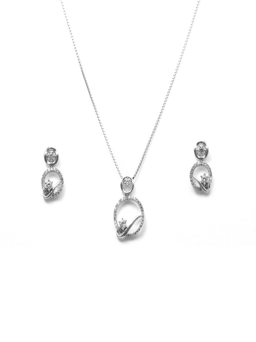 Vinayak Jewellers 925 Sterling Silver Rhodium-Plated Stones Studded Necklace With Earrings