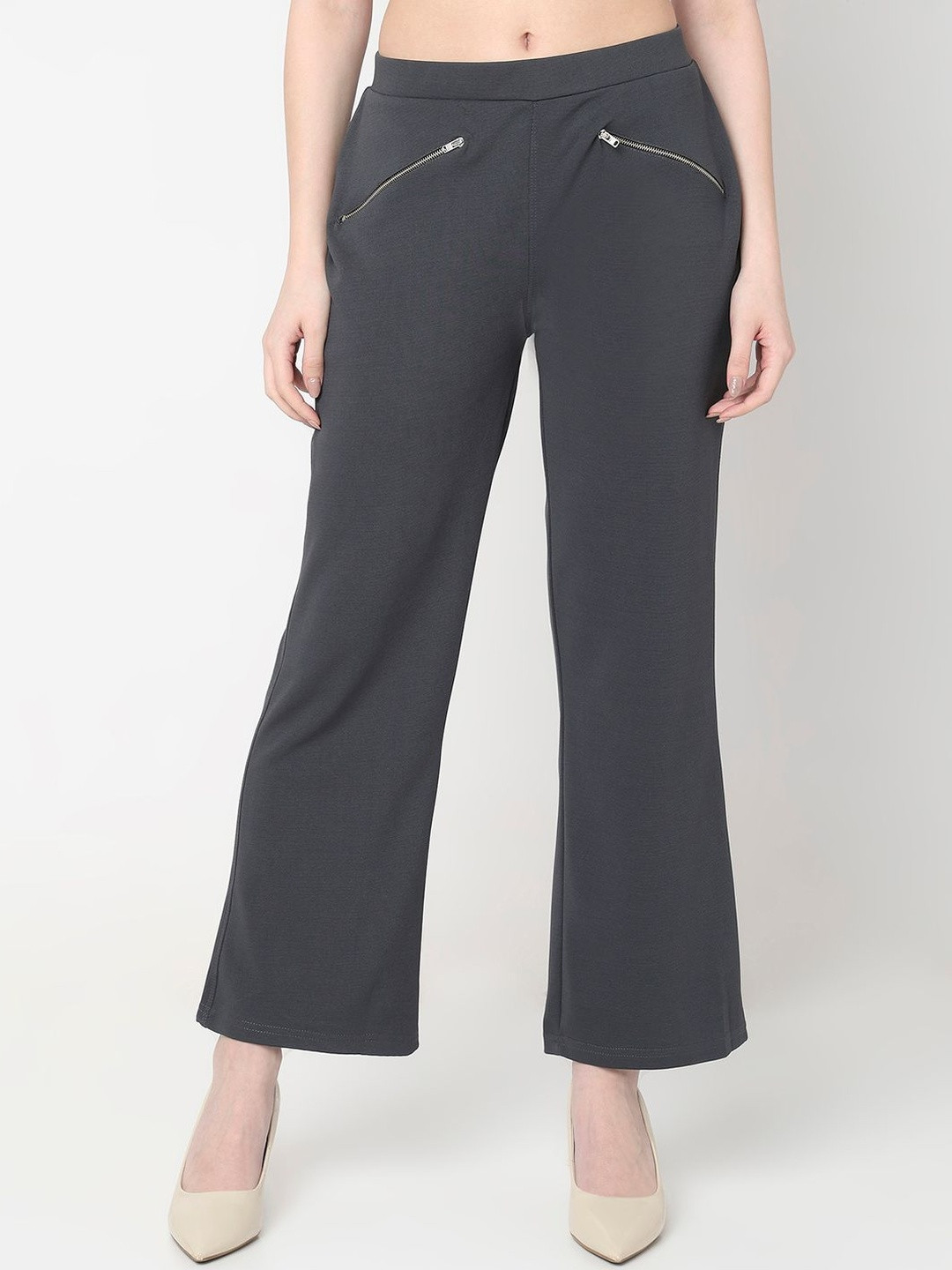 Smarty Pants Women Comfort Mid-Rise Lint Free Cropped  Flared Trousers