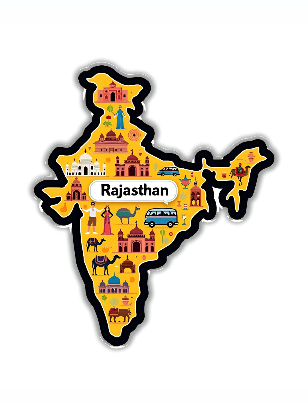 GIFTSHALA Yellow & White Rajasthan Printed Decorative Magnets