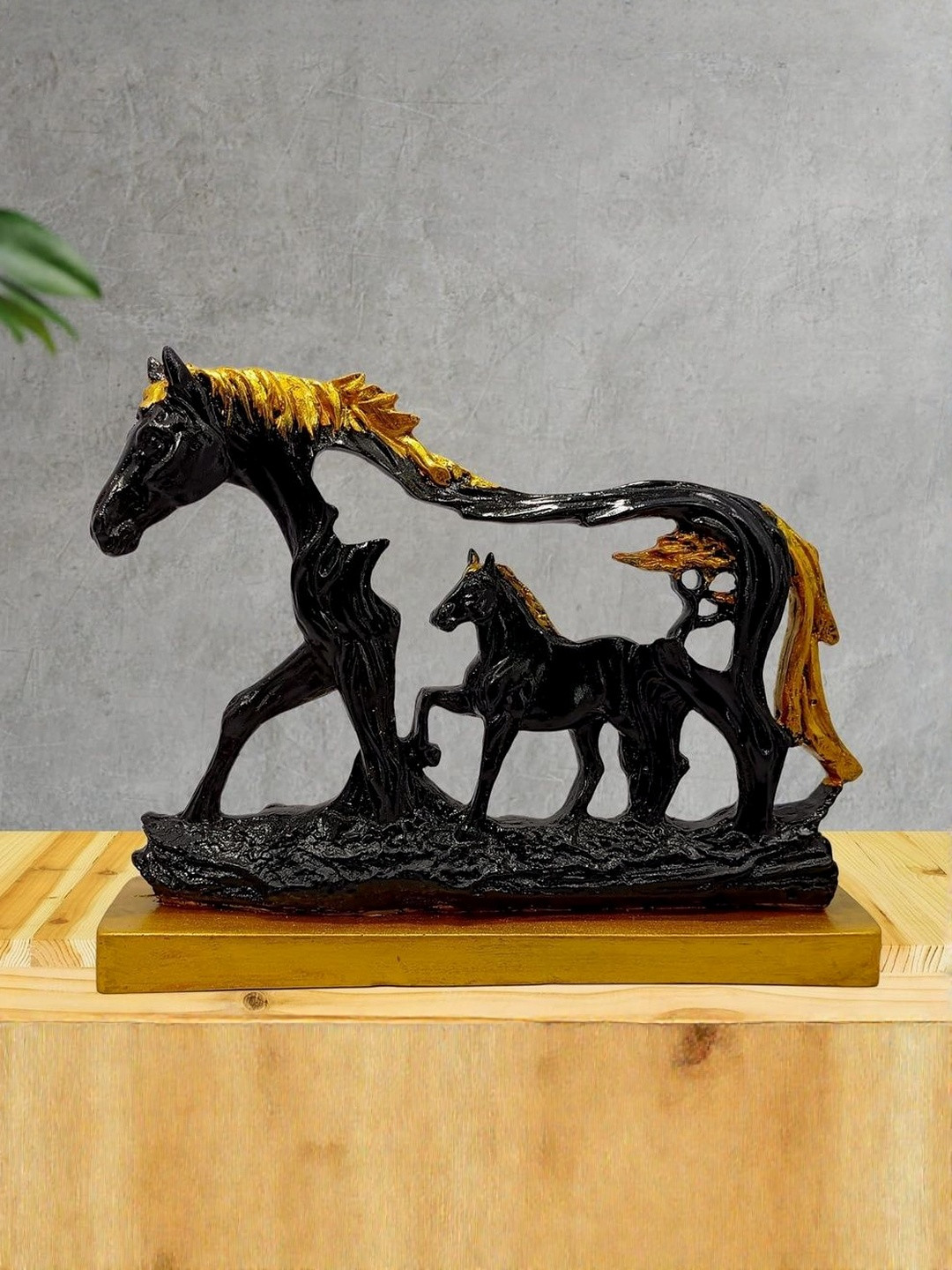 THE SACRED GIFTS Black & Gold Toned Horse Figurine Showpiece