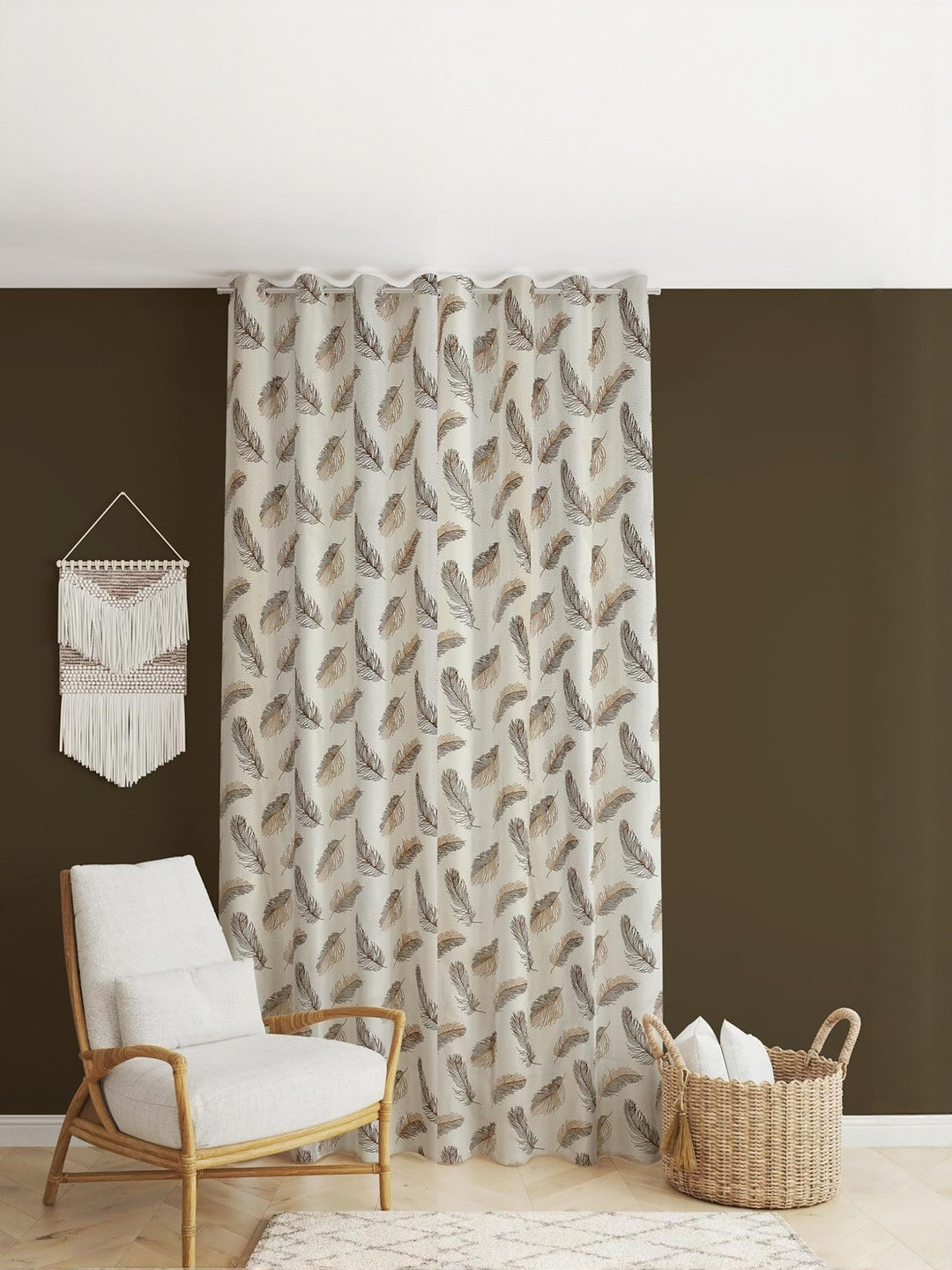 Yarnis Brown & Off White Floral Lightweight Window Curtain