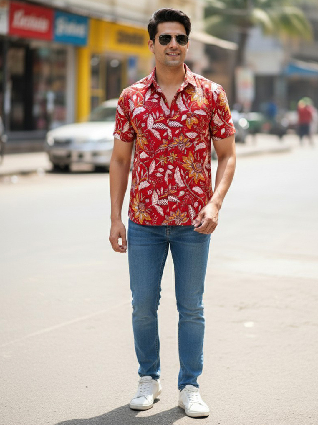 MASU LIVING Men Spread Collar Floral Printed Cotton Casual Shirt