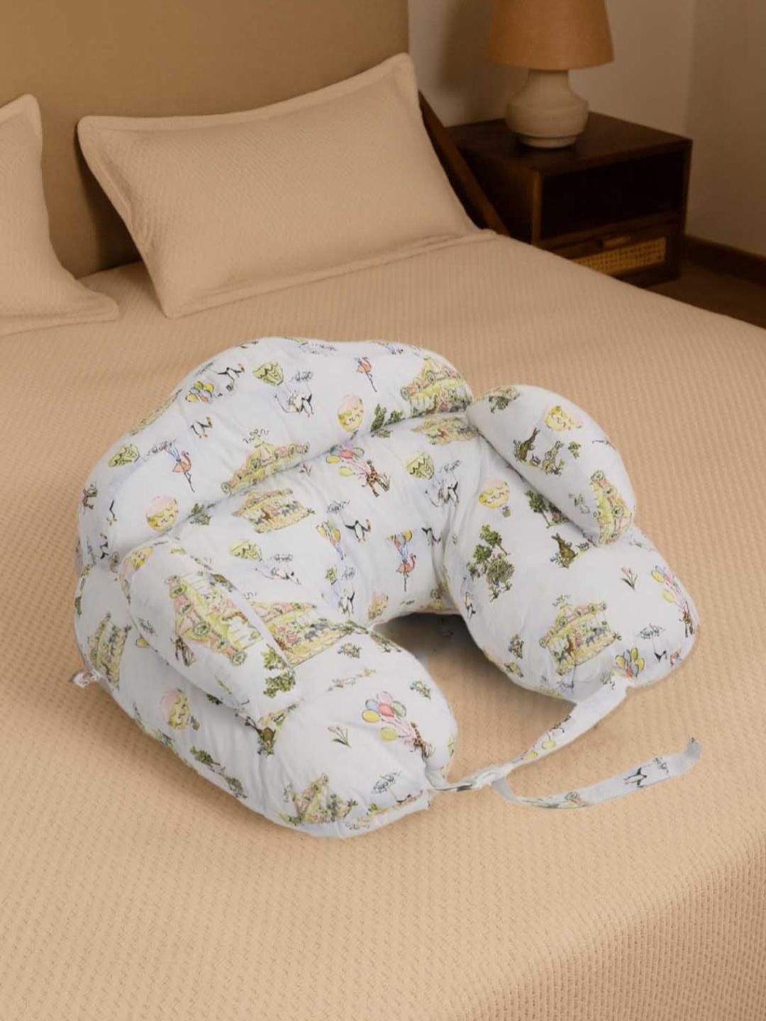 THE BABY TRUNK Off White & Yellow Cotton Carnival Carousole Nursing Baby Pillow