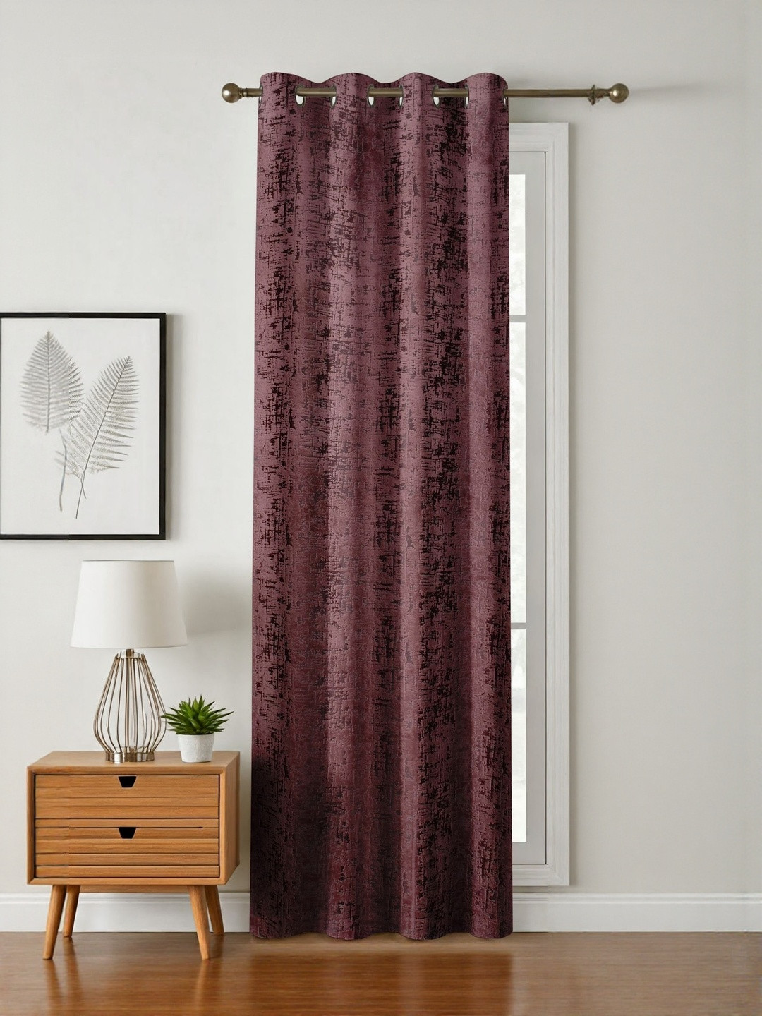 GEET CREATIONS Violet Texture Room Darkening Velvet Window Curtain