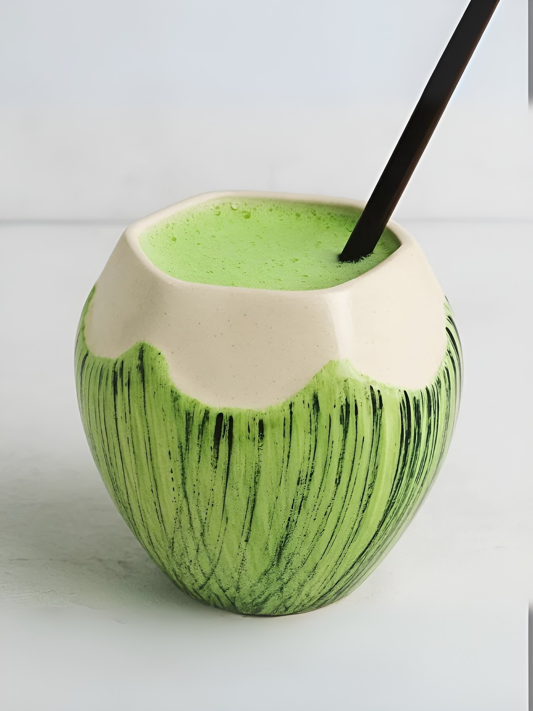 SMOKEY COCKTAIL Green & Beige 4 Pieces Stoneware Cocktail Glasses