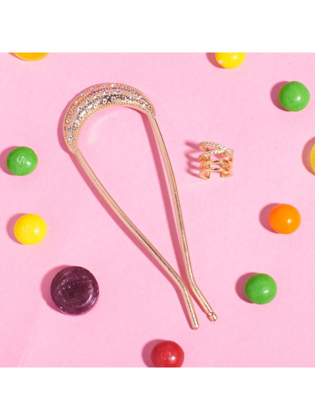 SALTY Stones Studded Pop Star Bun Pin And Cuff