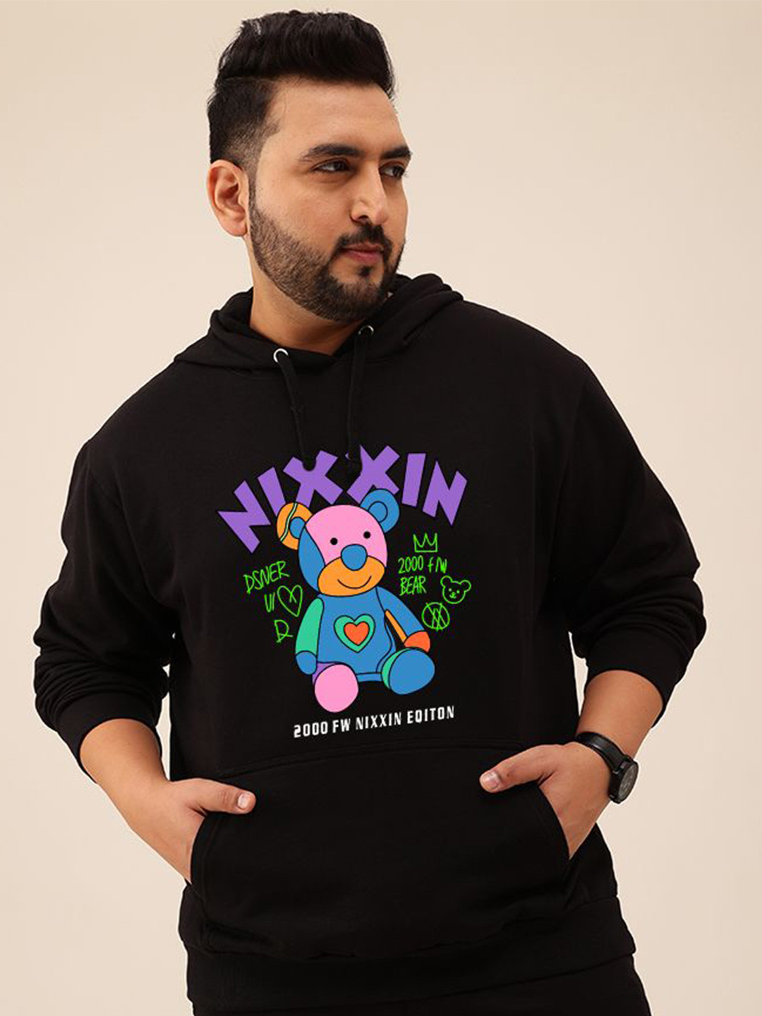 Toodle Plus Men Plus Size Printed Hoodie Sweatshirt