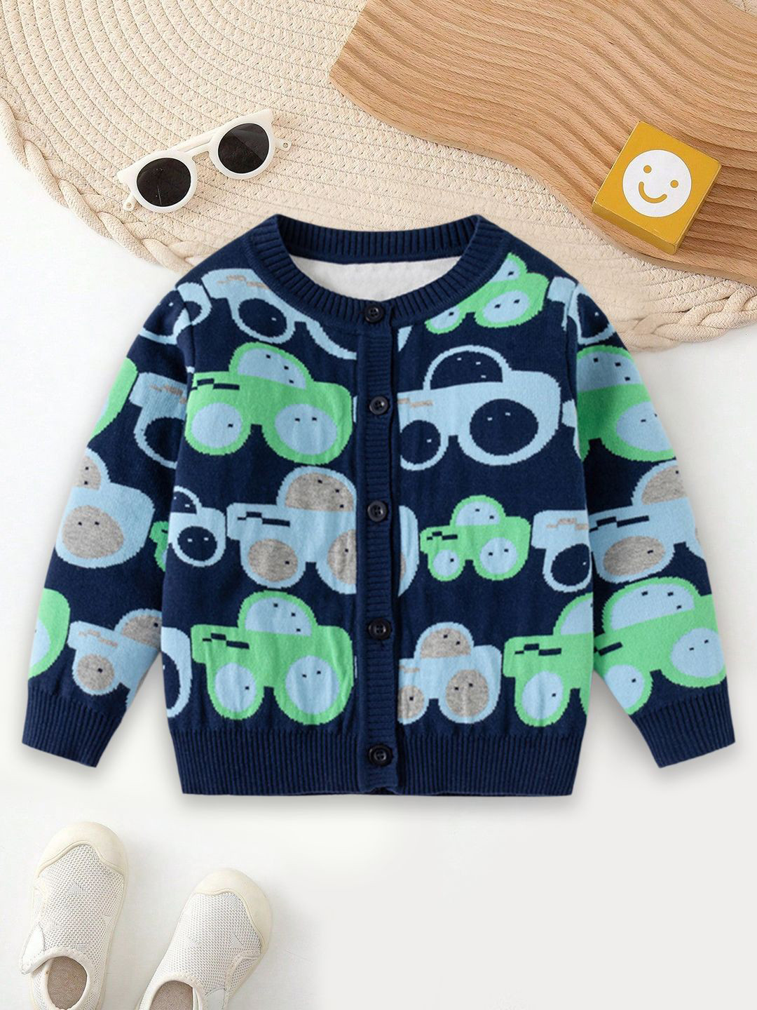 YK Boys Self-Design Car Pattern Cardigan