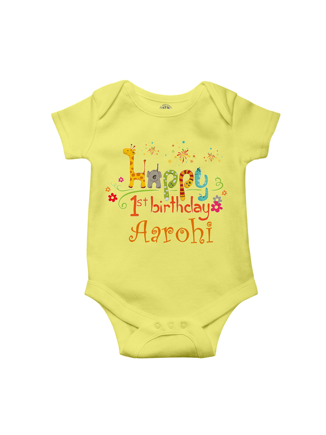 THE PRINT PLATTER Kids 1st Birthday Printed Romper Ultra Bio Wash Envelope Neck Bodysuit