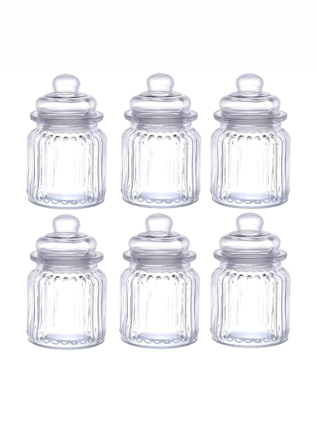 Virtuous Transparent 6 Pieces Glass Air Tight Jar Containers - 350ml